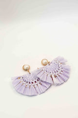Lavender Raffia Half Moon Fringe Earring-Sample Sale- Final Sale - Lisi Lerch