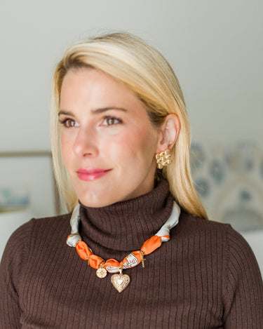 Leigh - Orange Locket Heart - Scarf Necklace - Lisi Lerch