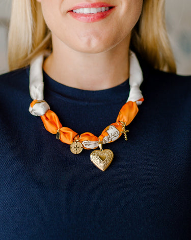 Leigh - Orange Locket Heart - Scarf Necklace - Lisi Lerch
