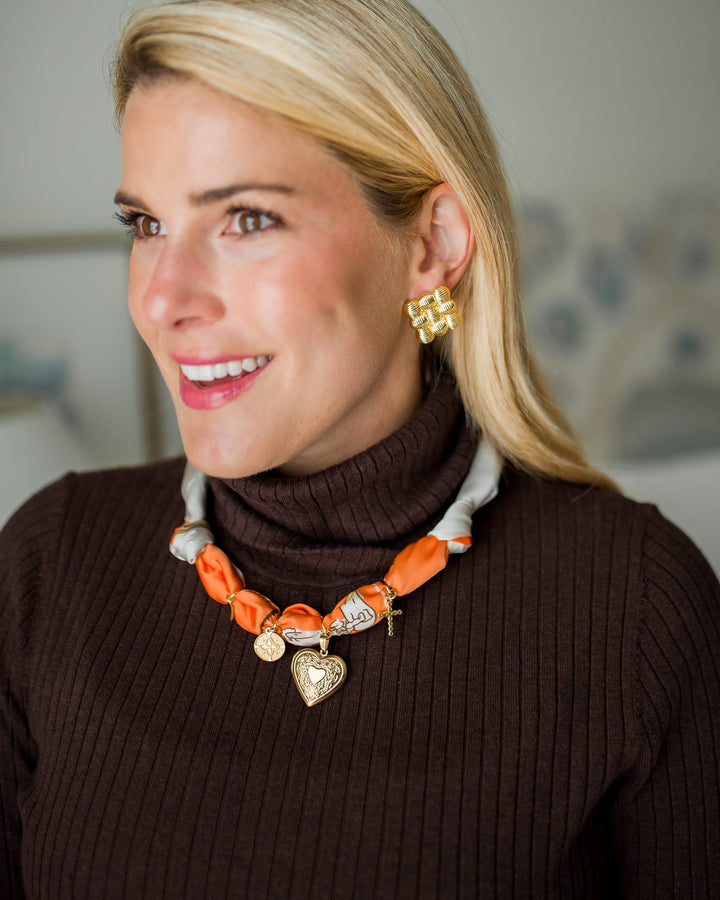 Leigh - Orange Locket Heart - Scarf Necklace - Lisi Lerch