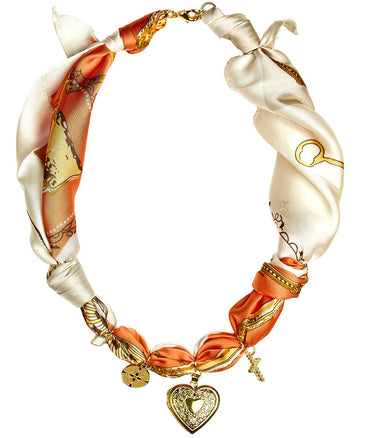 Leigh - Orange Locket Heart - Scarf Necklace - Lisi Lerch