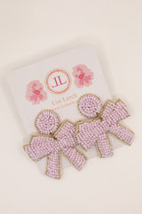Light Pink Beaded Bow with Gold Bordered Earrings -Sample Sale- Final Sale - Lisi Lerch