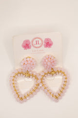 Light Pink Beaded Heart Earrings-Sample Sale- Final Sale - Lisi Lerch