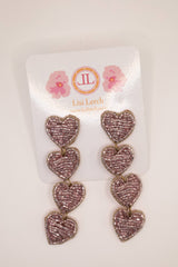 Light Pink Heart Beaded Drop Earrings -Sample Sale- Final Sale - Lisi Lerch