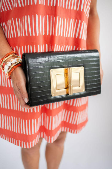  Lillian Black Croc Clutch 