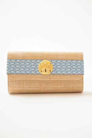 Lisi Lerch Avery Straw Clutch - Blue Ocean Band with Sanddollar