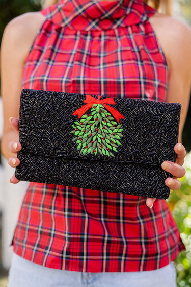 Lisi Lerch Black Mistletoe - Beaded Clutch  