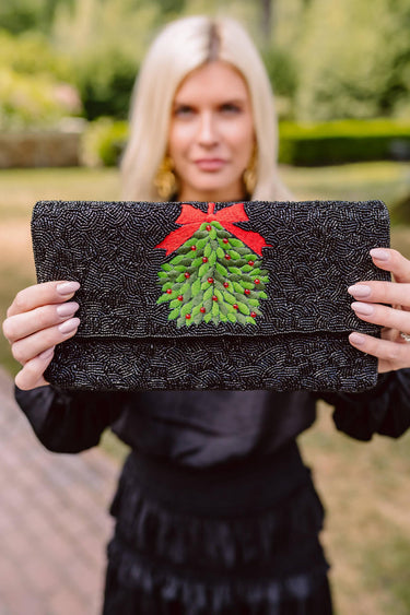 Lisi Lerch Black Mistletoe - Beaded Clutch  