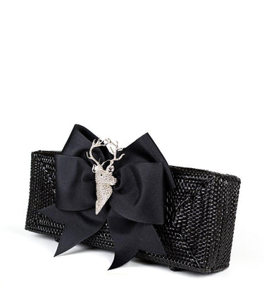 Lisi Lerch Colette - Black Grosgrain Bow & Rhinestone Adornment 