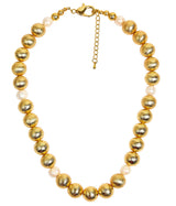 Lisi Lerch Diana Single Strand Beaded Large Necklace - 14mm -  Brushed Gold and Fresh Water Pearls  