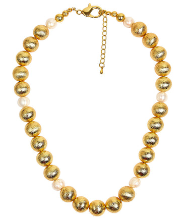 Lisi Lerch Diana Single Strand Beaded Large Necklace - 14mm -  Brushed Gold and Fresh Water Pearls  