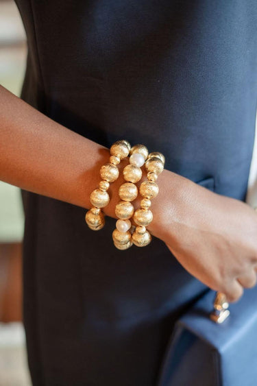 Lisi Lerch Georgia Bracelet Stack - 2 Large Mixed Beads & 14mm with Freshwater Pearls - 3 Bracelet Stack 