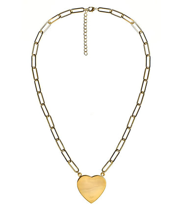 Lisi Lerch Gold Flat Heart Charm Necklace with Paper Clip Chain - 18k Gold Plated  
