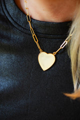 Lisi Lerch Gold Flat Heart Charm Necklace with Paper Clip Chain - 18k Gold Plated  