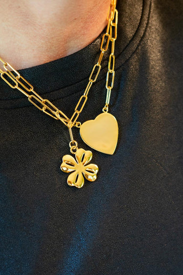 Lisi Lerch Gold Flat Heart Charm Necklace with Paper Clip Chain - 18k Gold Plated  