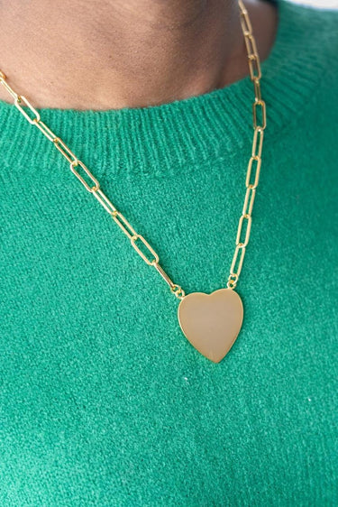 Lisi Lerch Gold Flat Heart Charm Necklace with Paper Clip Chain - 18k Gold Plated  