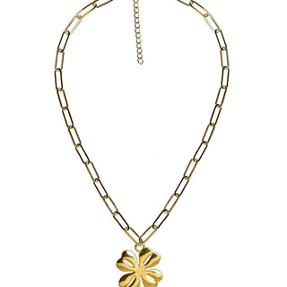 Lisi Lerch Gold Shamrock Charm Necklace with Paper Clip Chain - 18k Gold Plated  