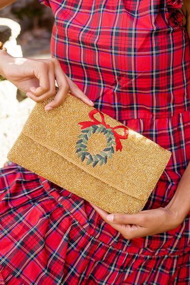 Lisi Lerch Gold Wreath - Beaded Clutch  