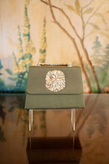 Lisi Lerch Green Faille Lulu with Gold Handle Handbag - Gold Charms  