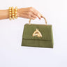 Lisi Lerch Green Faille Lulu with Gold Handle Handbag - Gold Charms  
