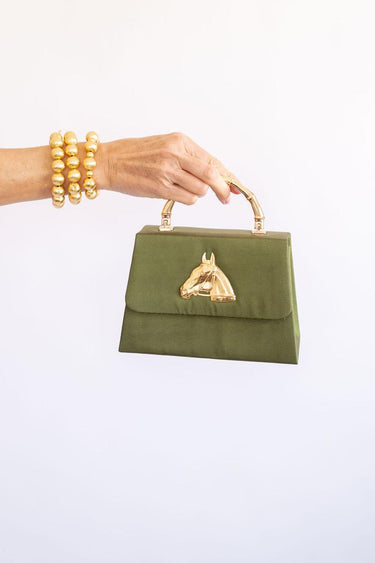 Lisi Lerch Green Faille Lulu with Gold Handle Handbag - Gold Charms  