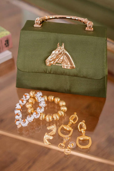 Lisi Lerch Green Faille Lulu with Gold Handle Handbag - Gold Charms  