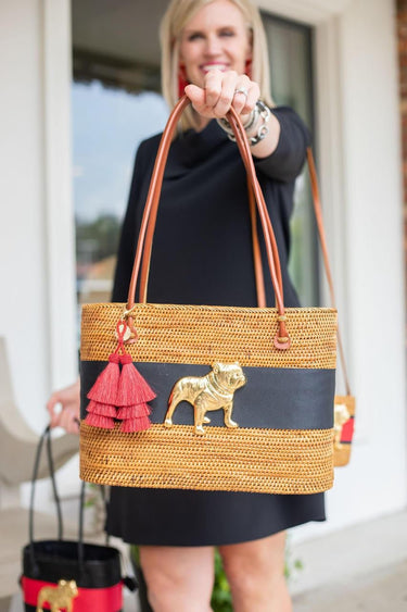 Large Charlotte - Black Band - Gold Bulldog Charm - Red Triple HorseHair Tassel - Lisi Lerch