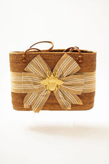 Large Charlotte - Khaki and White Stripe Fluffy Bow with XL Bee - Lisi Lerch
