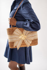 Large Charlotte - Khaki and White Stripe Fluffy Bow with XL Bee - Lisi Lerch