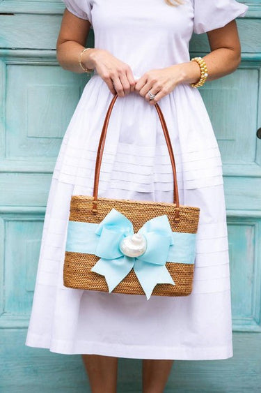 Large Charlotte with Tiffany Blue Fluffy Bow - White Seashell - Lisi Lerch