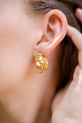 Lisi Lerch Lion Door Knocker  Earrings in Gold Brass  