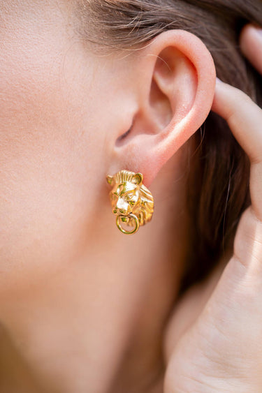 Lisi Lerch Lion Door Knocker  Earrings in Gold Brass  