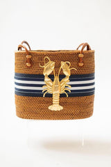 Medium Charlotte - Navy/Navy And White Stripe Layer with XL Lobster - Lisi Lerch