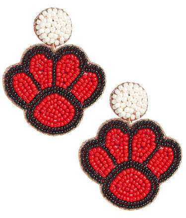 Lisi Lerch Paw Print -  Red & Black Fabric Backed Beaded Earrings