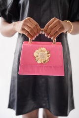 Lisi Lerch Pink Faille Lulu with Gold Handle Handbag - Gold Charms  