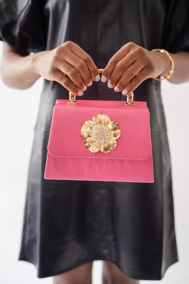 Lisi Lerch Pink Faille Lulu with Gold Handle Handbag - Gold Charms  