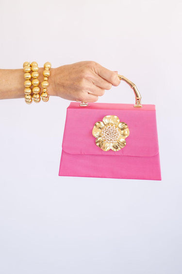 Lisi Lerch Pink Lulu with Gold Bamboo Handle - Poppy & Pearl Charm 
