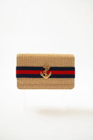 Lisi Lerch Ruby Straw Clutch -Navy & Red Stripe Band with Charm
