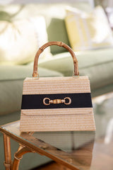 Lisi Lerch Straw Lulu with Bamboo Handle - Ribbon Band with Bamboo Toggle  