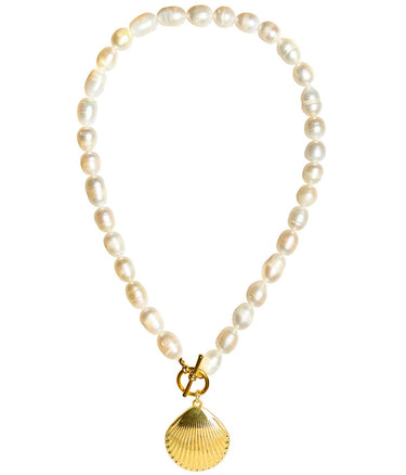 Louisa Gold Shell - Single Strand Freshwater Pearl Necklace - Lisi Lerch