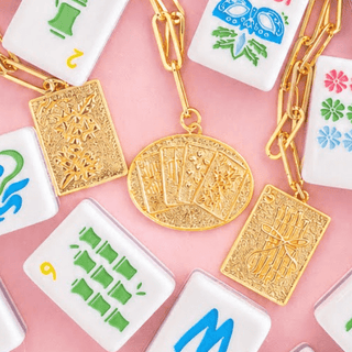 Mahjong Charm Tile Necklace - Paper Clip chain - 18k Gold Plated - Lisi Lerch