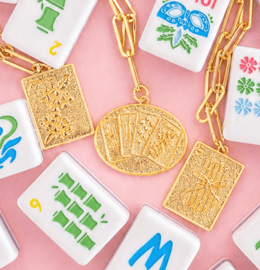 Mahjong Charm Tile Necklace - Paper Clip chain - 18k Gold Plated - Lisi Lerch