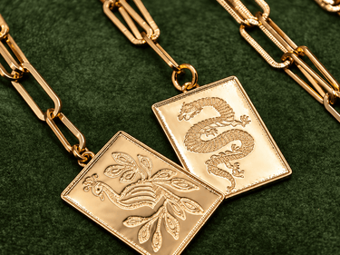 Mahjong Charm Tile Necklace- Paper Clip chain - 18k Gold Plated - Lisi Lerch