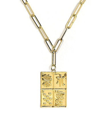 Mahjong Charm Tile Necklace - Paper Clip chain - 18k Gold Plated - Lisi Lerch