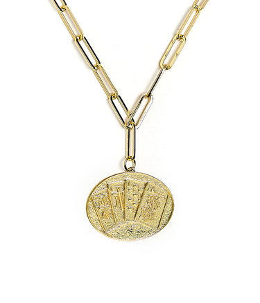 Mahjong Charm Tile Necklace- Paper Clip chain  - 18k Gold Plated