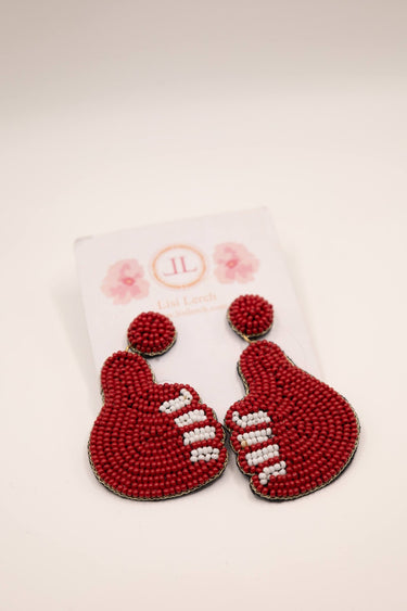 Maroon Beaded Thumbs Up Earrings-Sample Sale- Final Sale - Lisi Lerch