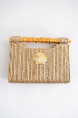 Mary Gold Straw Clutch - Bamboo Natural Handle - Lisi Lerch