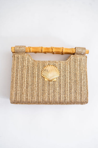 Mary Gold Straw Clutch - Bamboo Natural Handle - Lisi Lerch