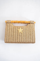 Mary Gold Straw Clutch - Bamboo Natural Handle - Lisi Lerch