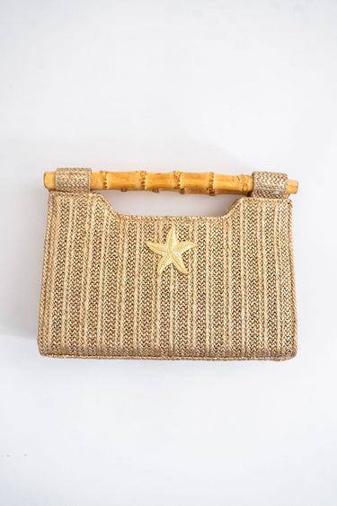 Mary Gold Straw Clutch - Bamboo Natural Handle - Lisi Lerch